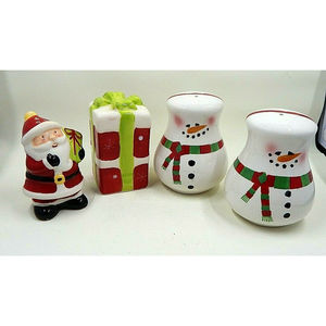 Santa Claus And Red Gift And Snowmen Salt & Pepper Shakers Unbranded Lot of 2